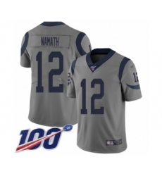 Men's Los Angeles Rams #12 Joe Namath Limited Gray Inverted Legend 100th Season Football Jersey