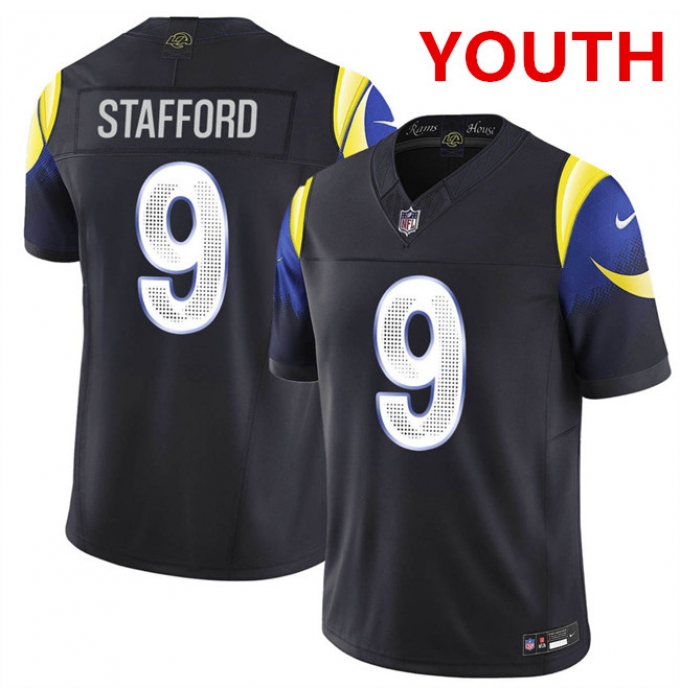 Youth los angeles rams #9 matthew stafford midnight blue 2025 f.u.s.e. “rivalries” vapor limited football stitched jersey