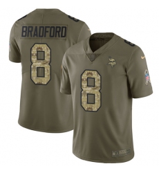 Men's Nike Minnesota Vikings #8 Sam Bradford Limited Olive/Camo 2017 Salute to Service NFL Jersey
