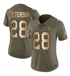 Women's Nike Minnesota Vikings #28 Adrian Peterson Limited Olive/Gold 2017 Salute to Service NFL Jersey