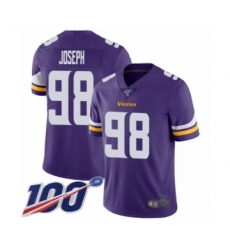Men's Minnesota Vikings #98 Linval Joseph Purple Team Color Vapor Untouchable Limited Player 100th Season Football Jersey