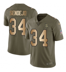 Men's Nike Minnesota Vikings #34 Andrew Sendejo Limited Olive/Gold 2017 Salute to Service NFL Jersey