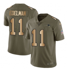 Youth Nike New England Patriots #11 Julian Edelman Limited Olive/Gold 2017 Salute to Service NFL Jersey