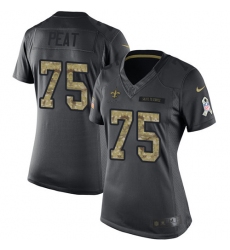 Women's Nike New Orleans Saints #75 Andrus Peat Limited Black 2016 Salute to Service NFL Jersey