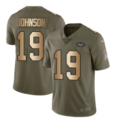 Men's Nike New York Jets #19 Keyshawn Johnson Limited Olive/Gold 2017 Salute to Service NFL Jersey