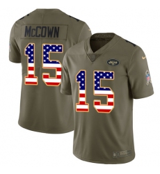 Men's Nike New York Jets #15 Josh McCown Limited Olive/USA Flag 2017 Salute to Service NFL Jersey