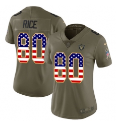 Women's Nike Oakland Raiders #80 Jerry Rice Limited Olive/USA Flag 2017 Salute to Service NFL Jersey