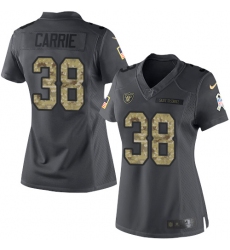 Women's Nike Oakland Raiders #38 T.J. Carrie Limited Black 2016 Salute to Service NFL Jersey