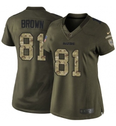 Women's Nike Oakland Raiders #81 Tim Brown Elite Green Salute to Service NFL Jersey