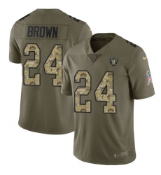 Men's Nike Oakland Raiders #24 Willie Brown Limited Olive/Camo 2017 Salute to Service NFL Jersey