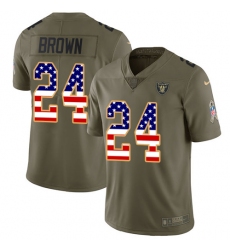 Youth Nike Oakland Raiders #24 Willie Brown Limited Olive/USA Flag 2017 Salute to Service NFL Jersey
