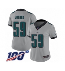 Women's Philadelphia Eagles #59 Seth Joyner Limited Silver Inverted Legend 100th Season Football Jersey