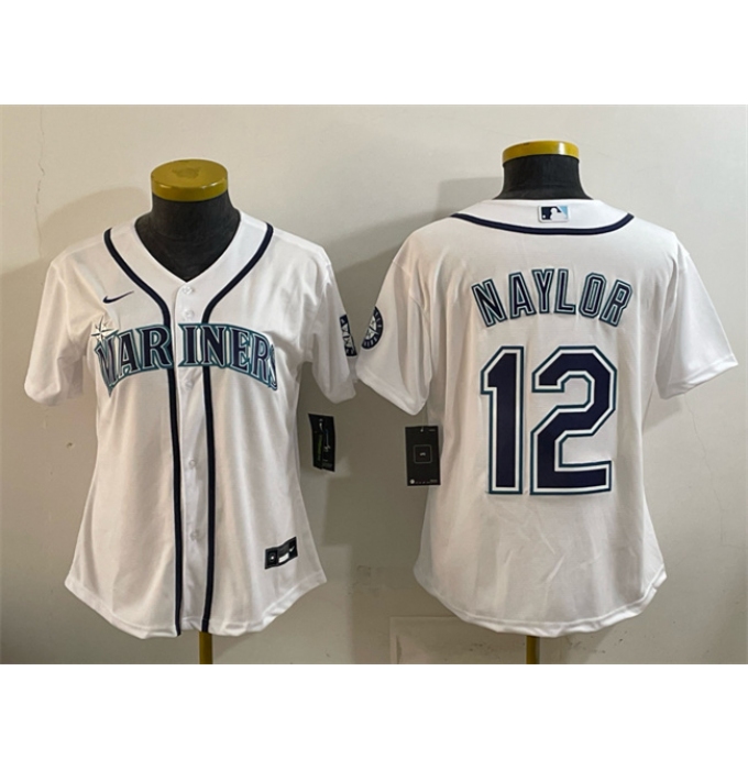 Women's Seattle Mariners #12 Josh Naylor White Cool Base Stitched Baseball Jersey(Run Small)