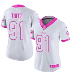 Women's Nike Pittsburgh Steelers #91 Stephon Tuitt Limited White/Pink Rush Fashion NFL Jersey