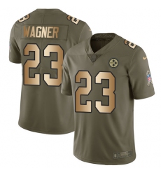 Men's Nike Pittsburgh Steelers #23 Mike Wagner Limited Olive/Gold 2017 Salute to Service NFL Jersey