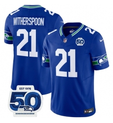 Men's Seattle Seahawks #21 Devon Witherspoon Royal 2025 F.U.S.E 50th Anniversary Throwback Vapor Limited Football Stitched Jersey