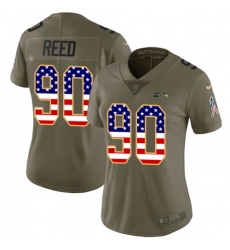 Women's Nike Seattle Seahawks #90 Jarran Reed Limited Olive/USA Flag 2017 Salute to Service NFL Jersey