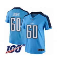 Women's Tennessee Titans #60 Ben Jones Limited Light Blue Rush Vapor Untouchable 100th Season Football Jersey