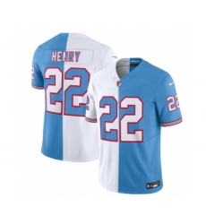Men's Nike Tennessee Titans #22 Derrick Henry White Blue 2023 F.U.S.E. Split Vapor Limited Throwback Football Stitched Jersey