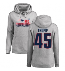Women's Nike New England Patriots #45 Donald Trump Heather Gray 2017 AFC Champions Pullover Hoodie