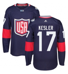 Youth Adidas Team USA #17 Ryan Kesler Authentic Navy Blue Away 2016 World Cup Ice Hockey Jersey