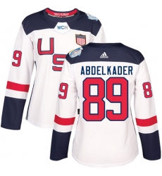 Women's Adidas Team USA #89 Justin Abdelkader Premier White Home 2016 World Cup Hockey Jersey