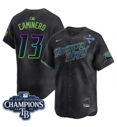 Men's Tampa Bay Rays #13 Junior Caminero Charcoal 2026 AL East Champions City Connect Limited Stitched Baseball Jersey