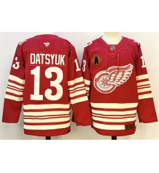 Men's Detroit Red Wings #13 Pavel Datsyuk Red 2025-26 With A Centennial Premium Stitched Hockey Jersey