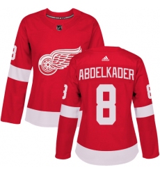 Women's Adidas Detroit Red Wings #8 Justin Abdelkader Authentic Red Home NHL Jersey