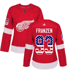 Women's Adidas Detroit Red Wings #93 Johan Franzen Authentic Red USA Flag Fashion NHL Jersey