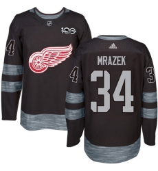 Men's Adidas Detroit Red Wings #34 Petr Mrazek Authentic Black 1917-2017 100th Anniversary NHL Jersey