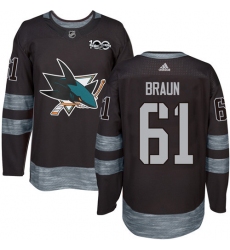Men's Adidas San Jose Sharks #61 Justin Braun Authentic Black 1917-2017 100th Anniversary NHL Jersey