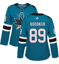 Women's Adidas San Jose Sharks #89 Mikkel Boedker Authentic Teal Green Home NHL Jersey