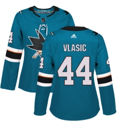 Women's Adidas San Jose Sharks #44 Marc-Edouard Vlasic Premier Teal Green Home NHL Jersey