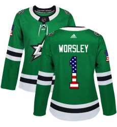 Women's Adidas Dallas Stars #1 Gump Worsley Authentic Green USA Flag Fashion NHL Jersey