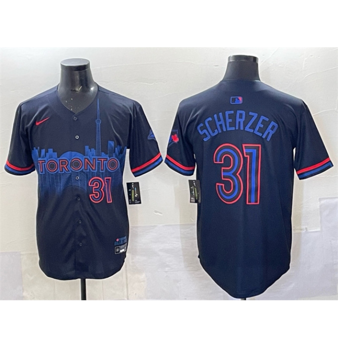 Men's Toronto Blue Jays #31 Max Scherzer Navy 2024 City Connect Limited Stitched Baseball Jersey
