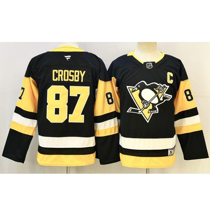 Youth Pittsburgh Penguins #87 Sidney Crosby Black 2024-25 Alternate Wich C Stitched Hockey Jersey