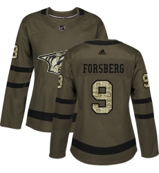 Women's Adidas Nashville Predators #9 Filip Forsberg Authentic Green Salute to Service NHL Jersey