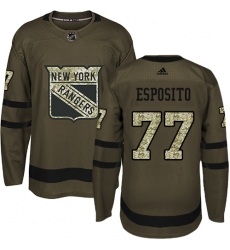 Men's Adidas New York Rangers #77 Phil Esposito Authentic Green Salute to Service NHL Jersey