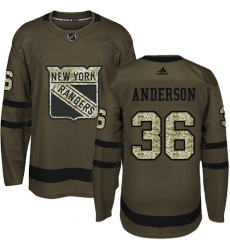 Men's Adidas New York Rangers #36 Glenn Anderson Authentic Green Salute to Service NHL Jersey