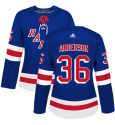 Women's Adidas New York Rangers #36 Glenn Anderson Premier Royal Blue Home NHL Jersey