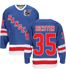 Men's CCM New York Rangers #35 Mike Richter Authentic Royal Blue 75TH Throwback NHL Jersey