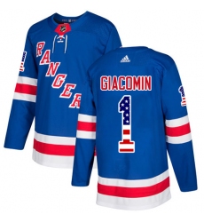 Men's Adidas New York Rangers #1 Eddie Giacomin Authentic Royal Blue USA Flag Fashion NHL Jersey