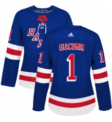 Women's Adidas New York Rangers #1 Eddie Giacomin Premier Royal Blue Home NHL Jersey