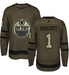 Youth Adidas Edmonton Oilers #1 Laurent Brossoit Authentic Green Salute to Service NHL Jersey