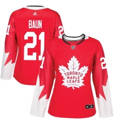 Women's Adidas Toronto Maple Leafs #21 Bobby Baun Authentic Red Alternate NHL Jersey