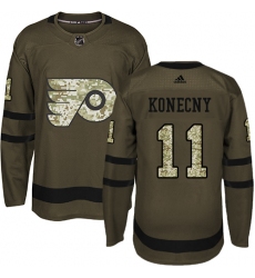 Youth Adidas Philadelphia Flyers #11 Travis Konecny Premier Green Salute to Service NHL Jersey