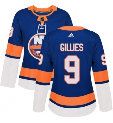 Women's Adidas New York Islanders #9 Clark Gillies Authentic Royal Blue Home NHL Jersey