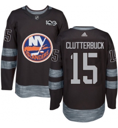 Men's Adidas New York Islanders #15 Cal Clutterbuck Premier Black 1917-2017 100th Anniversary NHL Jersey