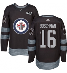 Men's Adidas Winnipeg Jets #16 Laurie Boschman Authentic Black 1917-2017 100th Anniversary NHL Jersey